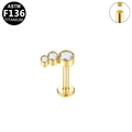 Gold titanium labret stud featuring three arched clear zircons with internal threading - Three Gems-Gold