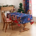 Navy blue rectangular Christmas tablecloth with teddy bear and Nutcracker soldier print - 140*260cm / Blue Santa Bear