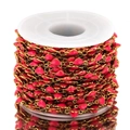 Golden heart link chain with rose pink enamel finish for DIY jewelry making on a white spool - Horizontal / Pink