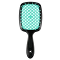 Hollow-out hairbrush with mint green grid and black handle for styling and detangling - Black Handle - Deep Green