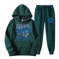 Survêtement à capuche vert doublé avec imprimés TULUM MEXICO et pantalon assorti - S (L) / Haut Et Bas / Vert Foncé / Imprimé Style Resort (23)