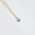 Gold-tone heart necklace with sky blue enamel finish and sparkling crystal pendant - Lake Blue