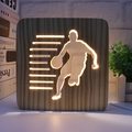 3D hollow carved solid wood night light with basketball player silhouette and warm LED - Basketball Player/15cm