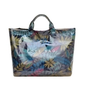 Minimalist large capacity tote bag with tropical leaf print and durable film coating - Red Leaves