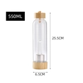 Detailed specs of 550ml glass water bottle with bamboo lid and inner crystal column - White Crystal