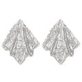 Hammered textured square stud earrings in silver finish with irregular lava metal design - Steel Color Irregular Geometric (N-900)