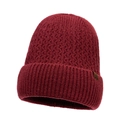 Bonnet en tricot bordeaux pour l'hiver avec texture alvéolée et écusson en cuir - Taille Unique(Réglable) / Rouge
