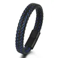 Pulsera multicapa para hombre de cuero PU trenzado negro con cordón azul y cierre magnético - Azul