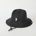Close-up of black denim kids bucket hat with letter B embroidery and adjustable chin strap - 52cm (2-5 Years) / Letter B - Black