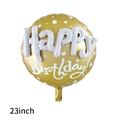 23-inch golden round foil balloon with white Happy Birthday text and stars - 23 Inch Round Happy Birthday-Gold
