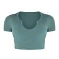 Dames yoga crop top in saliegroen, naadloos ribgebreid ontwerp met een U-halslijn - S / Blauwgrijs