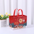 Christmas non-woven gift bag featuring Santa Claus reindeer design and red handles - Christmas New Red