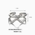 Silver stainless steel open ring with heart element and wavy band 1.7cm width - Steel Color Heart Medal Ring