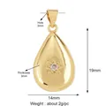 Gold teardrop pendant charm featuring a starburst crystal center 19x14mm DIY accessory - Gold-Zirconia Teardrop