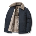 Men's navy winter quilted jacket with warm fleece lining and classic diamond pattern - XL / Dark Blue