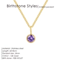 Detailed view of an 8mm violet birthstone pendant on a 42+8cm 14K gold stainless steel chain - February Violet - Gold