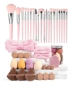 20-teiliges professionelles Make-up-Pinsel-Set in Rosa mit Schwämmen und Zubehör - Rosa Silber Pinsel Kombi-Set