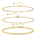 Detailed view of 3-piece gold chain set with beaded, paperclip, and snake chain textures - Gold Paperclip Snake Chain Combination