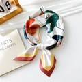 Silk scarf with abstract colorful floral prints tied in a decorative knot style - Handheld Flower / 70x70cm
