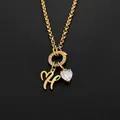 Elegant 14K gold plated stainless steel necklace featuring initial H and heart crystal charms - Letter H(XNL0085)