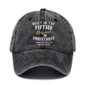Vintage-Baseballcap aus gewaschener Baumwolle in Anthrazit mit Fifties-Stickerei - L (58-60cm/Einstellbar) / Holzkohle Gewaschen