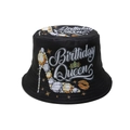 Détail du chapeau bob noir avec texte Birthday Queen et motif de talon haut en perles - M (56-58cm) / Style A Birthday Queen Talons à Strass (YFMZ414)