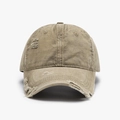 Distressed khaki washed cotton baseball cap with vintage worn-out details and soft top - Adjustable / Dark Khaki