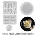 Silicone mold set for DIY hollow house candle holder with heart pattern and round base - 4-Piece Set