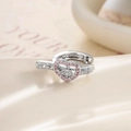 Orecchini a cerchio a cuore in argento con zirconi rosa e finitura lucida da donna - Cuore Rosa (Pezzo Singolo)(A859)