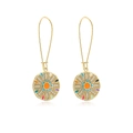 Bohemian 18K gold plated drop earrings with colorful enamel flowers and zircons - 42610 Gold Hollow Floral Multi-color Enamel