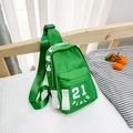 Green nylon kids crossbody bag with white fashion letter prints and buckle strap - Large / Green