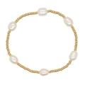 Elegante barokke parelarmband met gouden TOHO-kralen op een elastisch koord - Stijl met 5 barokparels (BLS230030A)