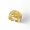 Bague ouverte tressée dorée avec double rangée de zircons et finition style vintage - Style B-Corde Tressée Avec Zircone