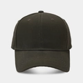 Front view of dark grey structured twill cotton baseball cap with neat stitching - Adjustable / Army Green