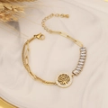 Bracelet arbre de vie doré avec cristaux rectangulaires sur marbre blanc - Bracelet Double Couche Arbre de Vie (2#手链)