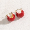 Elegant gold earrings featuring a bold red enamel semi-circular design for women - Round Red