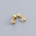Gold s925 silver stud earrings with three white zircons and screw back closure - 925 Silver / Gold