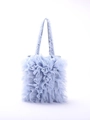 Light blue ruffled lace tote bag with tiered tulle design for a sweet summer look - Gray