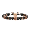Men's crown beaded bracelet with matte black onyx and adjustable rose gold crown charm - Rose Gold + Frosted + Crown