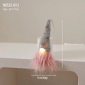 Pink Christmas gnome ornament with LED nose and grey knit star hat 30cm decoration - Pink Hanging Gnome 1 with LED
