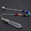 Pendolo 7 chakra in cristallo trasparente esagonale con catena argento e perle da yoga - Sintetico Trasparente