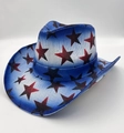 Chapeau de cowboy occidental aux couleurs drapeau USA et motif d'étoiles - M (56-58cm) / Motif Étoile Bleu
