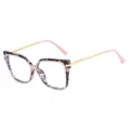 Pink tortoiseshell square eyeglasses frame with elegant gold metal temples for women - Pink Mottled / Pink / Clear Anti-Blue Light