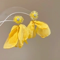 Elegant yellow fabric flower tassel earrings with woven bead details for a sweet vacation look - Yellow Glass Flower (81#)