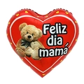 18 inch red heart-shaped foil balloon with teddy bear and Feliz dia mamá print - 18 Inch Teddy Bear Red Heart Happy Mother's Day (TX040)