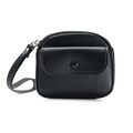Minimalist black lychee texture leather coin purse with wristlet and front flap pocket - Black