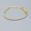Minimalist gold S925 silver bracelet featuring cubic zirconia and paperclip chain - Golden (White Stone)