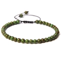 Close-up of 4mm green stone beads with adjustable black nylon cord and marble texture - Mixed Minerals
