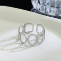 Minimalist adjustable silver stainless steel ring with geometric rectangle design - 09 Steel Color 0859