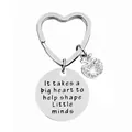 Silver heart-shaped keychain with crystal apple charm and engraved teacher appreciation tag - JSYZ011 It takes a big heart to help shape little minds / Silver